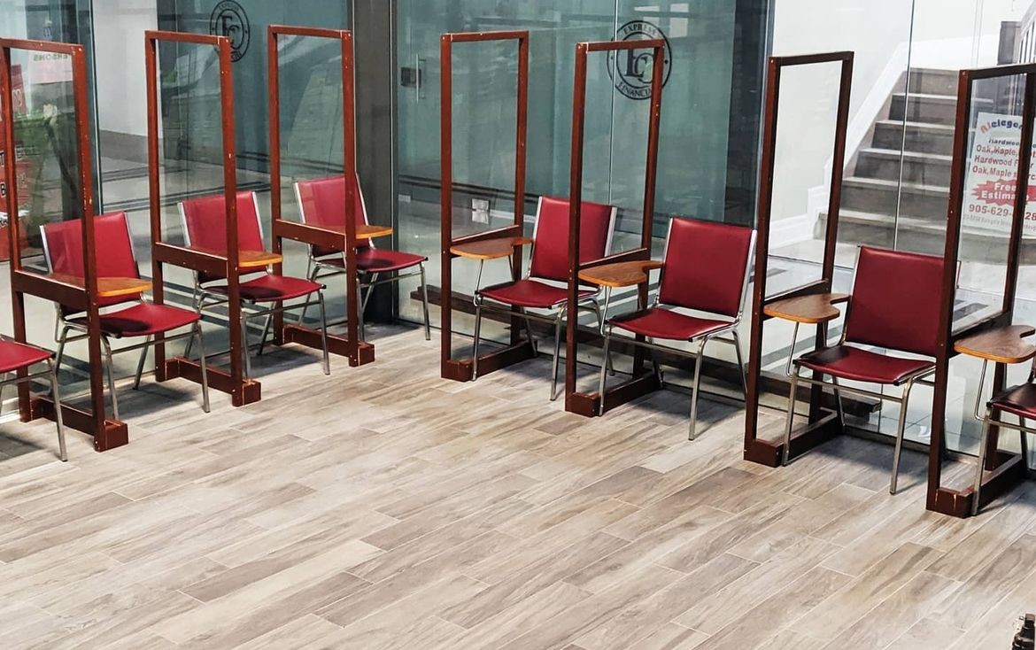 First Aid Training Toronto classroom with plexiglass barrier seating